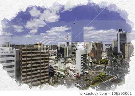 從岡山市政廳看到的水彩風格岡山市政廳景觀 岡山縣岡山市 從岡山市政廳看到的水彩風格岡山市政廳景觀 岡山縣岡山市 106895061