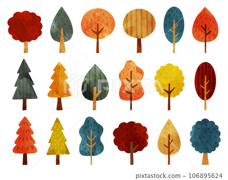 手繪多彩秋樹插畫集 106895624