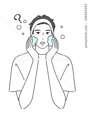 對洗臉有疑問的男性 對洗臉有疑問的男性 106895943