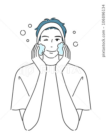 年輕人微笑著洗臉 年輕人微笑著洗臉 106896134