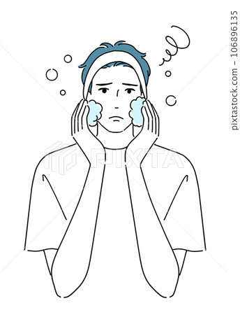 A man is dissatisfied with face washing A man is dissatisfied with face washing 106896135