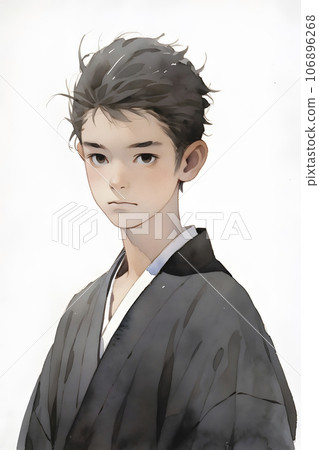 大正和明治時代繪製的男孩肖像，水彩風格（AI 生成圖像） 106896268