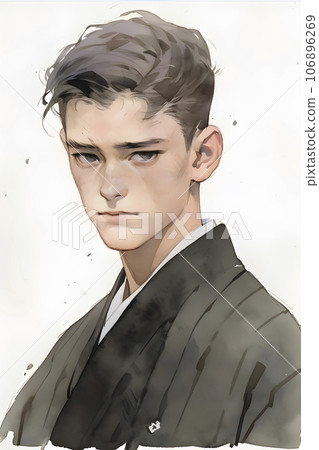 大正和明治時代的男性肖像，水彩風格（AI生成圖像） 106896269