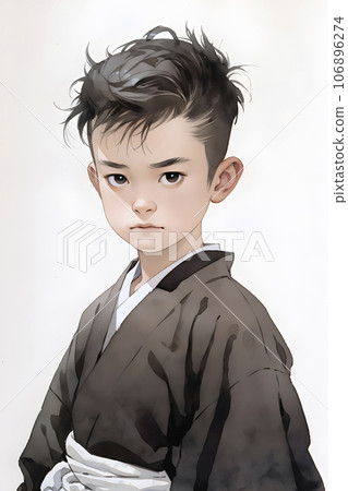 大正和明治時代繪製的男孩肖像，水彩風格（AI 生成圖像） 106896274