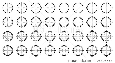 Vector illustration set of monochrome target icons and aiming marks Vector illustration set of monochrome target icons and aiming marks 106896632