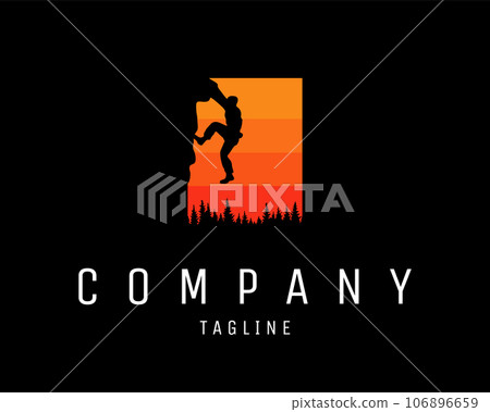 Silhouette mountain climber. isolated white background appears with a view of a climber hanging on mountain rocks. best for logos, badges, emblems, icons, design stickers, nature-loving industries. Silhouette mountain climber. isolated white background appears with a view of a climber hanging on mountain rocks. best for logos, badges, emblems, icons, design stickers, nature-loving industries. 106896659