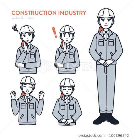 建築行業女上班族/工人各種姿勢套裝矢量圖素材 建築行業女上班族/工人各種姿勢套裝矢量圖素材 106896842