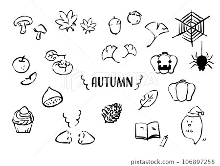 Simple and cute autumn material illustration set _ monochrome 106897258