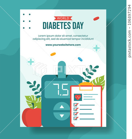 World Diabetes Day Vertical Poster Flat Cartoon Hand Drawn Templates Background Illustration 106897294