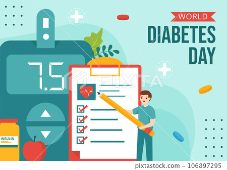 World Diabetes Day Social Media Background Flat Cartoon Hand Drawn Templates Illustration 106897295