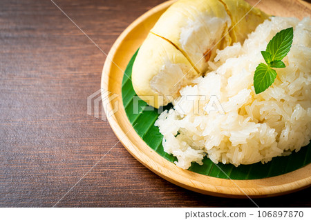 Durian sticky rice on plate Durian sticky rice on plate 106897870