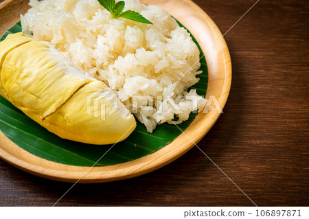 Durian sticky rice on plate Durian sticky rice on plate 106897871