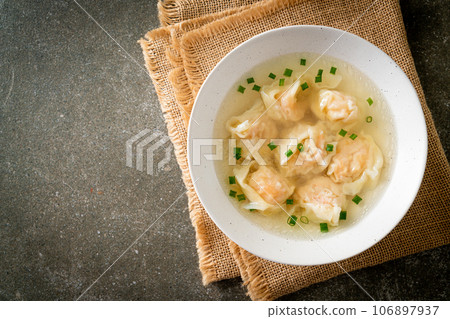 shrimp dumpling soup in white bowl shrimp dumpling soup in white bowl 106897937