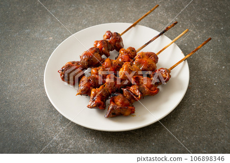 grilled chicken gizzard skewer yakitori serve in izakaya style grilled chicken gizzard skewer yakitori serve in izakaya style 106898346