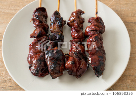 grilled chicken liver skewer yakitori serve in izakaya style grilled chicken liver skewer yakitori serve in izakaya style 106898356
