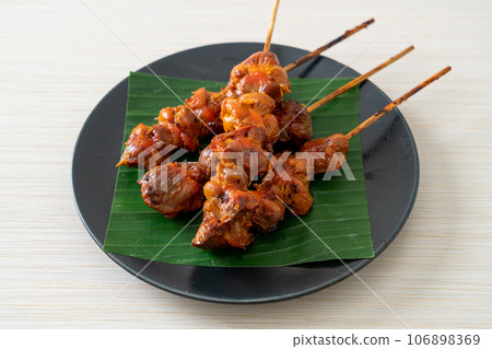 grilled chicken gizzard skewer in Asian style grilled chicken gizzard skewer in Asian style 106898369