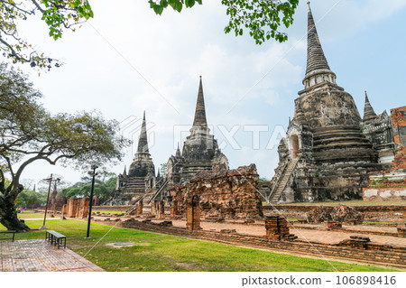 Wat Phra Sri Sanphet Temple in the precinct of Sukhothai Historical Park, a UNESCO World Heritage Site in Thailand Wat Phra Sri Sanphet Temple in the precinct of Sukhothai Historical Park, a UNESCO World Heritage Site in Thailand 106898416