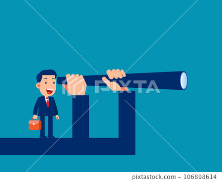 Business person on the giant's arm to look into the distance. Business vector illustration Business person on the giant's arm to look into the distance. Business vector illustration 106898614