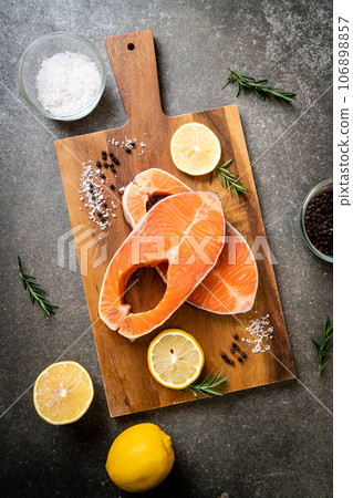fresh raw salmon fillet steak 106898857