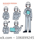 Mid-level female office worker/worker in the construction industry Various poses set vector illustration material 106899245