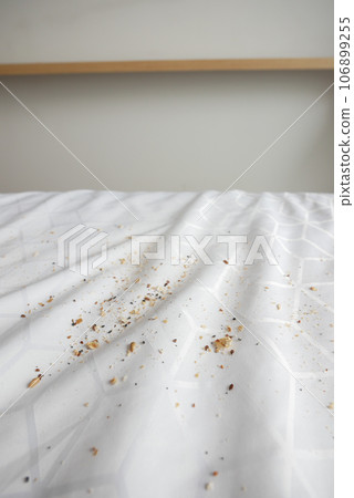 dirty stain or dust on white bed dirty stain or dust on white bed 106899255