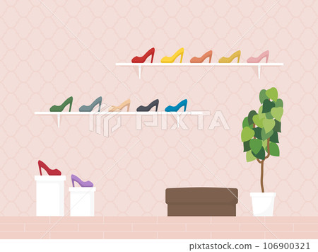 Inside a shoe store with lots of colorful shoes 106900321