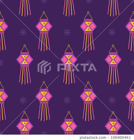 Diwali seamless pattern. Cute background for hindu holiday. Indian festival of lights. Vector illustration in flat cartoon style. Perfect for fabric, package paper, wallpaper, greeting cards 106900461