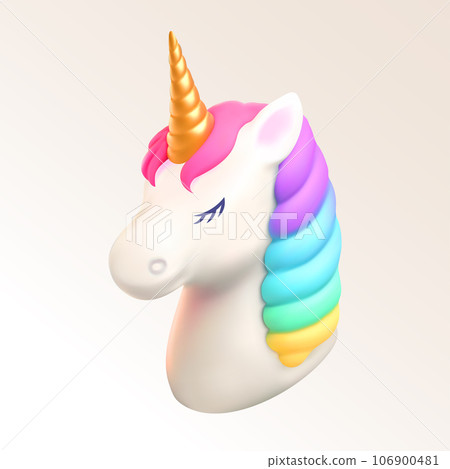 Cute 3d unicorn head kids colorful illustration. Vector unicorn with a golden horn dreamy card Cute 3d unicorn head kids colorful illustration. Vector unicorn with a golden horn dreamy card 106900481