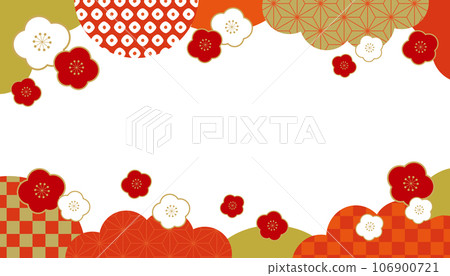 Plum and Japanese Pattern Japanese Style New Year Banner Frame Top and Bottom Pattern Background/Vermilion/Transparent Plum and Japanese Pattern Japanese Style New Year Banner Frame Top and Bottom Pattern Background/Vermilion/Transparent 106900721