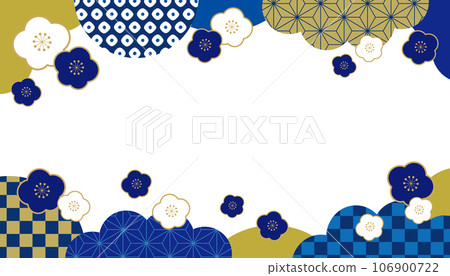 Plum and Japanese Pattern Japanese Style New Year Banner Frame Top and Bottom Pattern Background/Indigo/Transparent Plum and Japanese Pattern Japanese Style New Year Banner Frame Top and Bottom Pattern Background/Indigo/Transparent 106900722