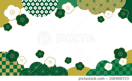 Plum and Japanese Pattern Japanese Style New Year Banner Frame Top and Bottom Pattern Background/Green/Transparent 106900723