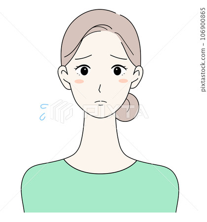 一張困擾的臉和綁著頭髮的女人的前視圖插圖 106900865