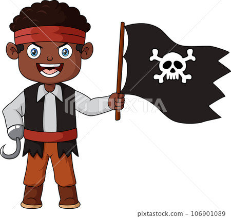 Cute pirate boy holding black flag Cute pirate boy holding black flag 106901089
