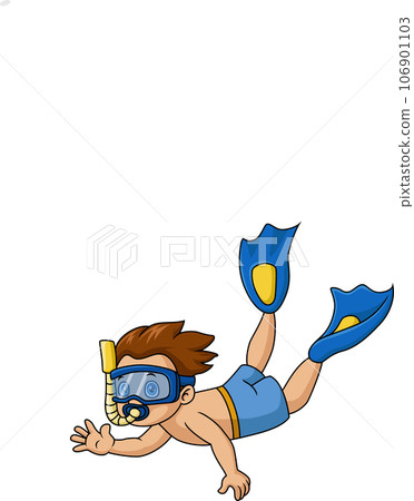 Cute little boy cartoon swimming and diving in underwater 106901103