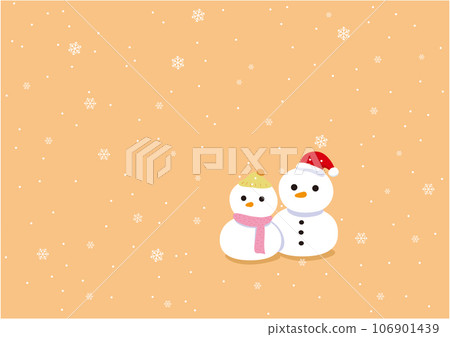 Illustration 5 of a snowflake and a couple snowman on an orange background (Japanese version) 106901439