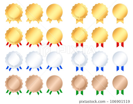 A set of medals and ribbons that can be used for awards, rankings, etc. 106901519