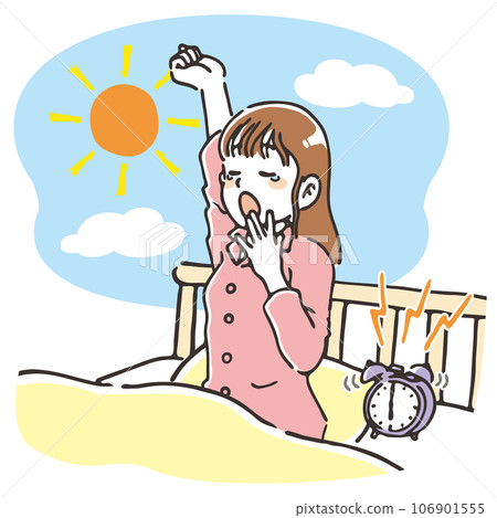 Young woman yawns when she wakes up, bust up 106901555