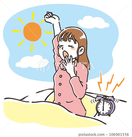 年輕女子醒來時打哈欠,崩潰 年輕女子醒來時打哈欠,崩潰 106901556