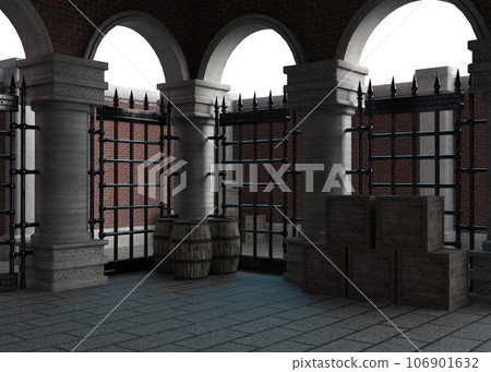 3D Medieval gated courtyard 3D Medieval gated courtyard 106901632