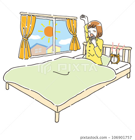A young woman yawns when she wakes up 106901757