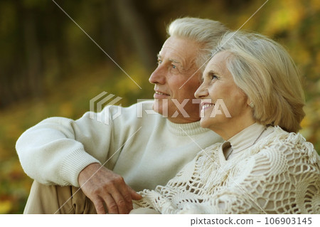 Nice elderly couple in a autumn park 106903145