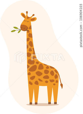 Cute cartoon trendy giraffe with closed eyes. African animal wildlife vector illustration in flat style. 106904103