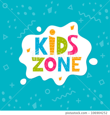 Kids zone vector cartoon logo. Colorful letters in white bubble for children's playroom decoration. Vector illustration. Kids zone vector cartoon logo. Colorful letters in white bubble for children's playroom decoration. Vector illustration. 106904252