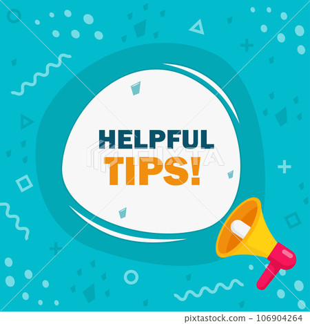 Helpful tips. Megaphone banner with chat bubble. Education faq sign. Help assistance. Loudspeaker with speech bubble. Helpful tips promotion text. Social Media banner. Vector illustration. 106904264
