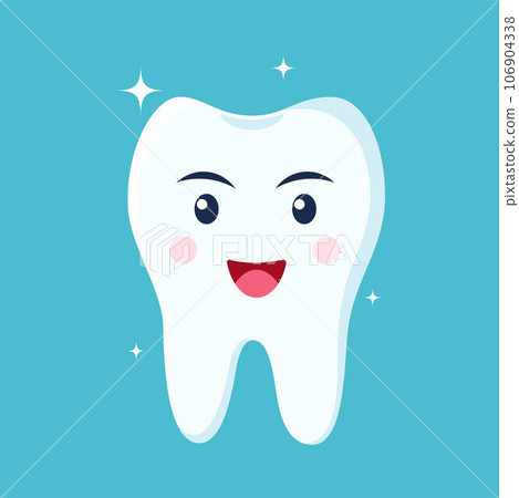 Healthy happy tooth character smiling. Vector illustration in flat style. Healthy happy tooth character smiling. Vector illustration in flat style. 106904338