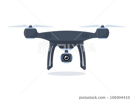 Drone with video camera. Quadcopter isolated on white background. Equipment for aerial shots. Vector flat illustration. 106904410