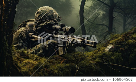 The sniper targets the enemy. The sniper targets the enemy. 106904502