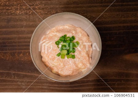 Mentaiko cream cheese dip overhead view Mentaiko cream cheese dip overhead view 106904531