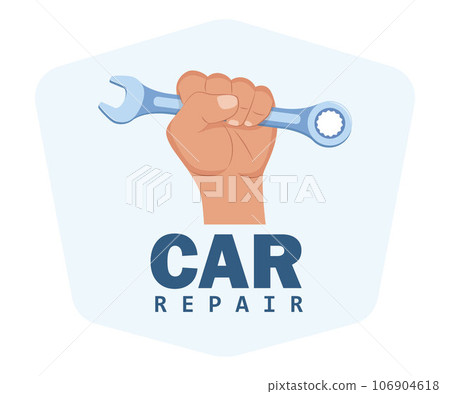 Car service and repair, tire service, diagnostics. Wrench in hand auto mechanics. Auto service. Car repair symbol. Vector illustration. Car service and repair, tire service, diagnostics. Wrench in hand auto mechanics. Auto service. Car repair symbol. Vector illustration. 106904618