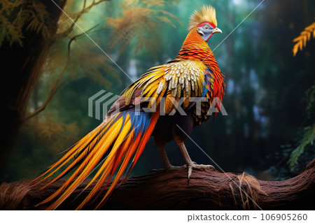 Image of beautiful golden pheasant in the forest. Wildlife Animals. Illustration, Generative AI. 106905260